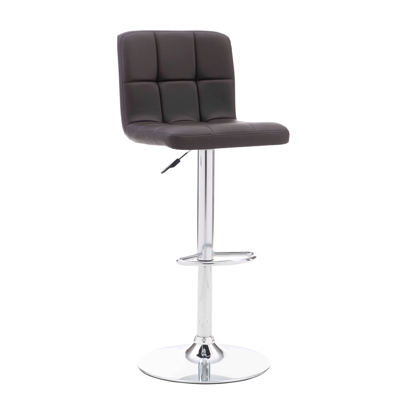 Pemberly Row Modern Metal Upholstered Adjustable Barstool in Chocolate Brown