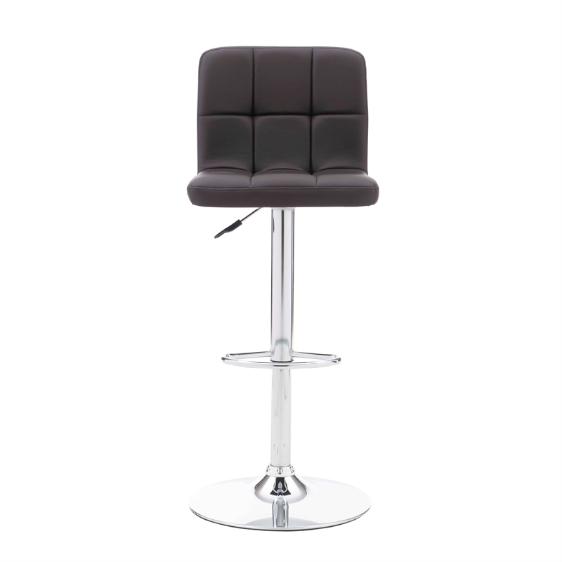 Pemberly Row Modern Metal Upholstered Adjustable Barstool in Chocolate Brown