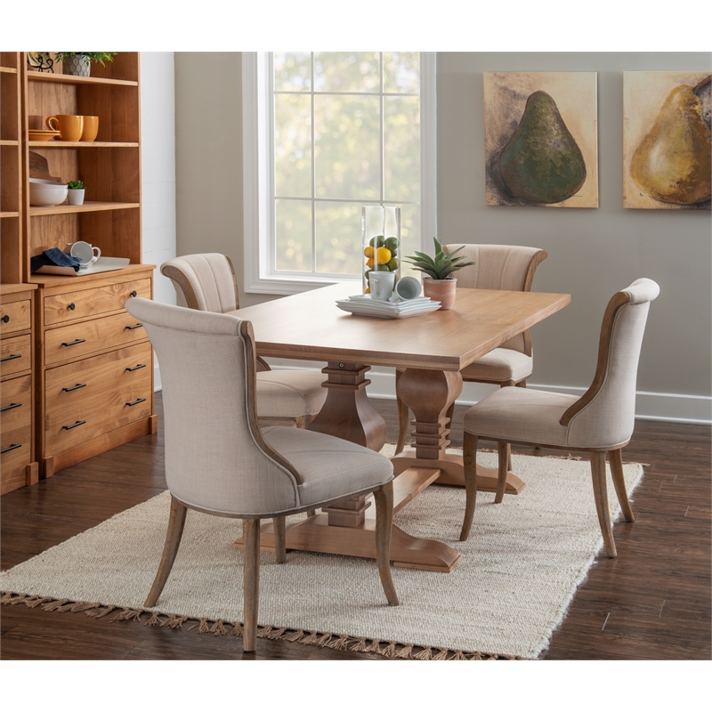 Pemberly Row Transitional Solid Pine Wood Dining Table in Rustic Honey Brown