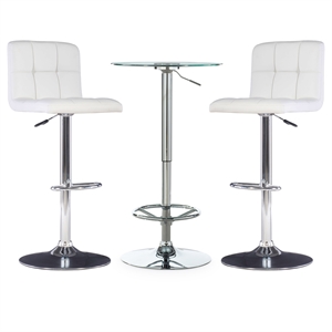 pemberly row contemporary three piece metal pub table set in chrome and white