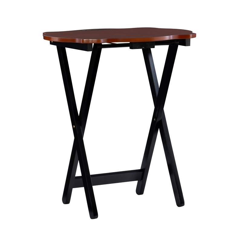 Pemberly Row Traditional Five Piece Wood Tray Table Set in Hazelnut and Black
