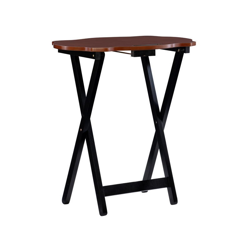 Pemberly Row Traditional Five Piece Wood Tray Table Set in Hazelnut and Black