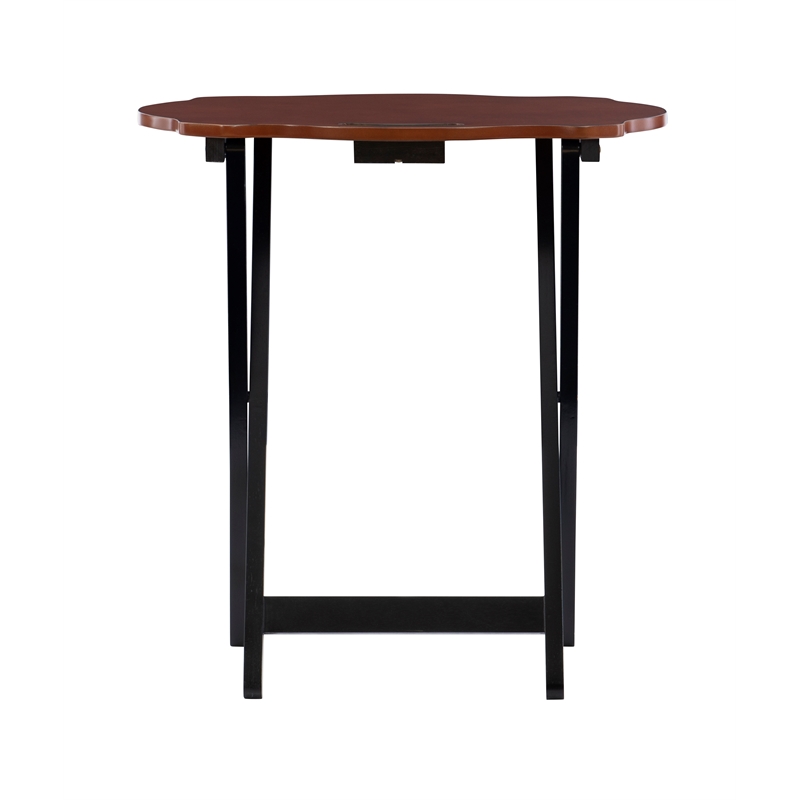 Pemberly Row Traditional Five Piece Wood Tray Table Set in Hazelnut and Black