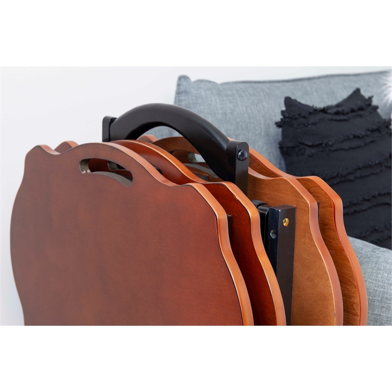 Pemberly Row Traditional Five Piece Wood Tray Table Set in Hazelnut and Black