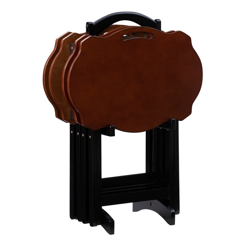 Pemberly Row Traditional Five Piece Wood Tray Table Set in Hazelnut and Black