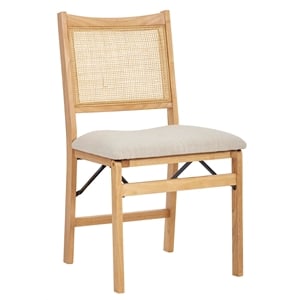 Pemberly Row 19&quot Wood/Cane/Fabric Folding Side Chair in Beige/Natural