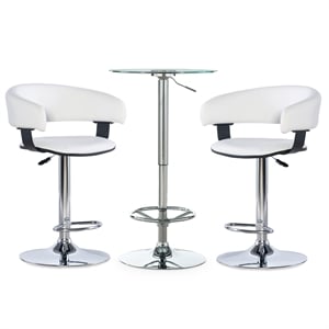 pemberly row contemporary three piece metal barrel pub set in chrome and white