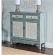 Pemberly Row Traditional Wood Storage Cabinet Console in Antiqued Blue and White