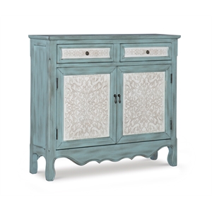 pemberly row traditional wood storage cabinet console in antiqued blue and white