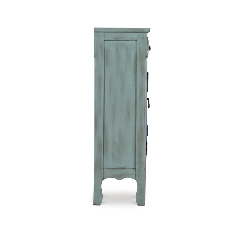 Pemberly Row Traditional Wood Storage Cabinet Console in Antiqued Blue and White