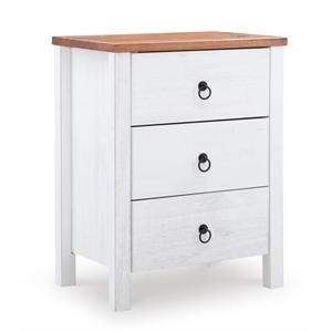 pemberly row transitional distressed solid pine wood three drawer chest in white