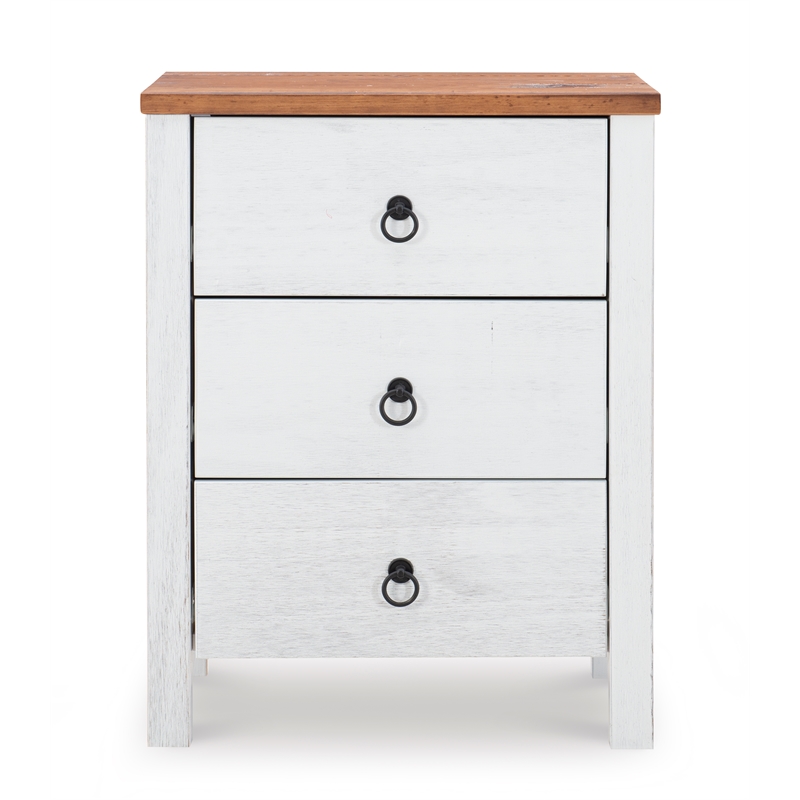 Pemberly Row Transitional Distressed Solid Pine Wood Three Drawer Chest in White