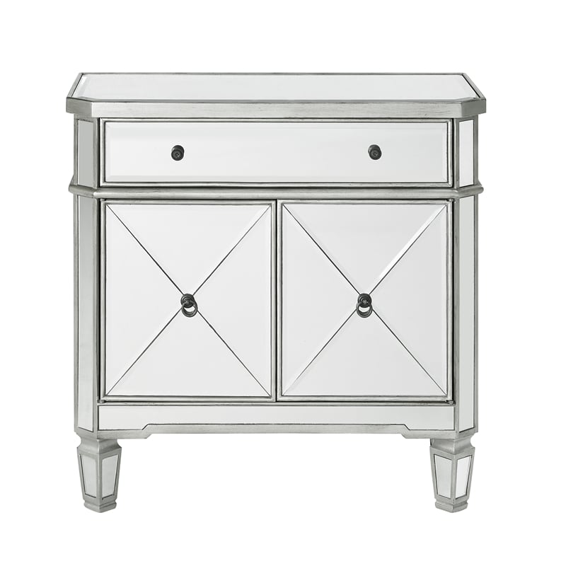 Pemberly Row Modern Mirrored Solid Wood One Drawer Console Table in Gray