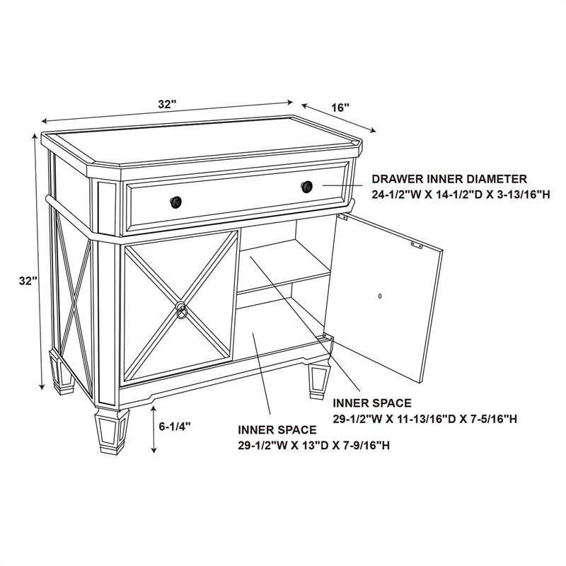 Pemberly Row Modern Mirrored Solid Wood One Drawer Console Table in Gray