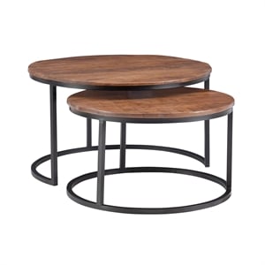 Pemberly Row Modern Mango Wood and Metal Nesting Coffee Tables in Black/Brown