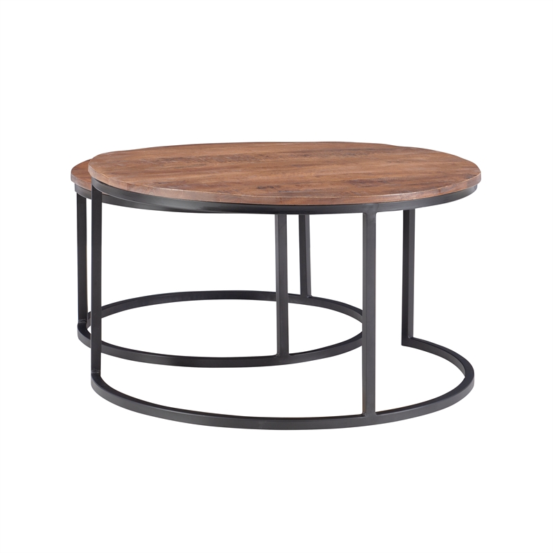 Pemberly Row Modern Mango Wood and Metal Nesting Coffee Tables in Black/Brown