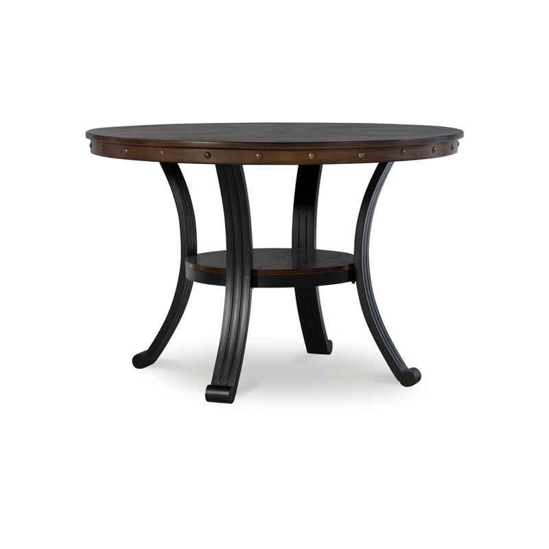 Pemberly Row Transitional Wood and Metal Round Dining Table in Rustic Brown