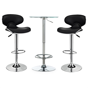 pemberly row three piece metal adjustable pub set in chrome and black