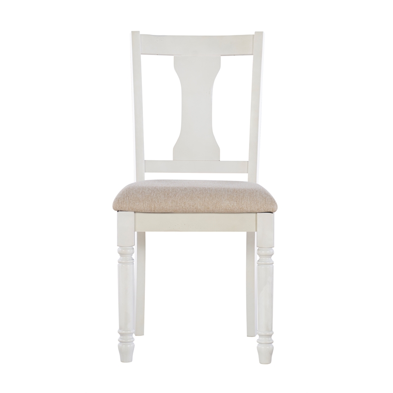 Pemberly Row Farmhouse Five Piece Dining Set in Vanilla White and Honey Brown