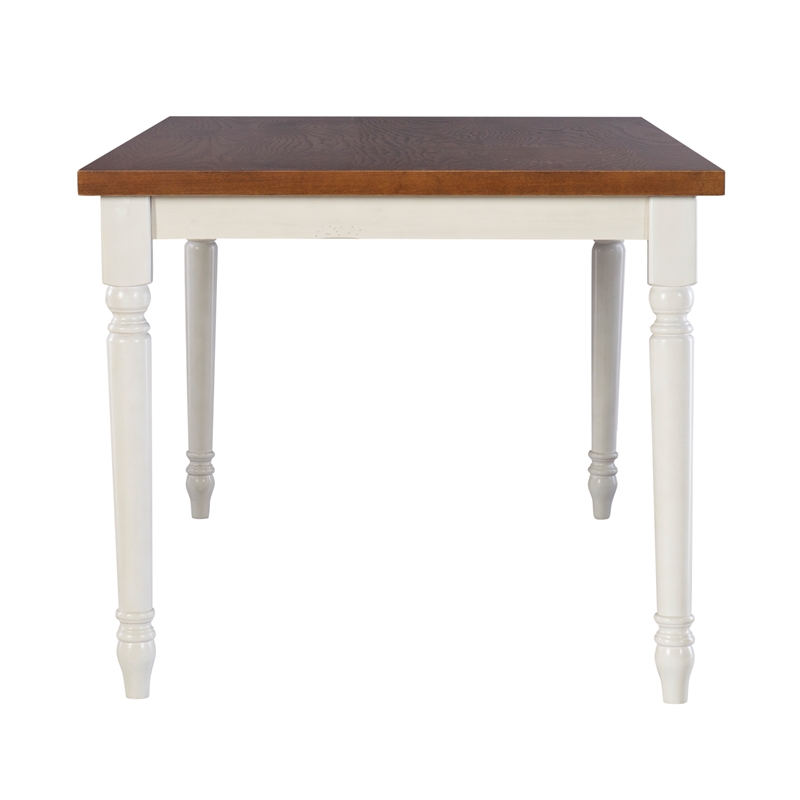 Pemberly Row Farmhouse Five Piece Dining Set in Vanilla White and Honey Brown