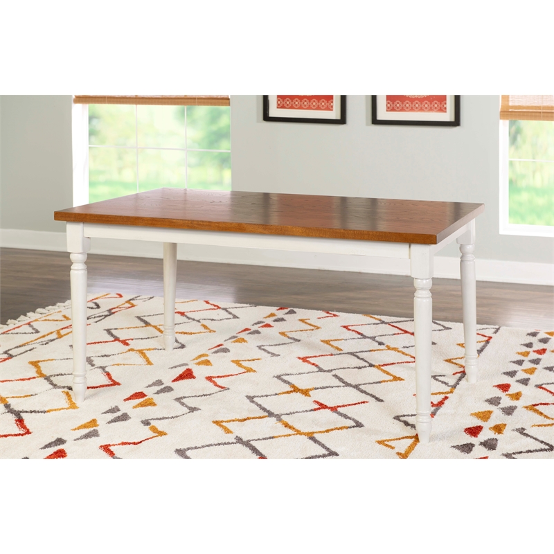 Pemberly Row Farmhouse Five Piece Dining Set in Vanilla White and Honey Brown