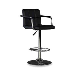 Pemberly Row 32.5&quot Metal/Faux Leather Swivel Bar Stool with Arms in Black/Chrome
