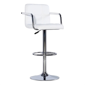 Pemberly Row 32.5&quot Faux Leather & Metal Swivel Bar Stool in White/Chrome