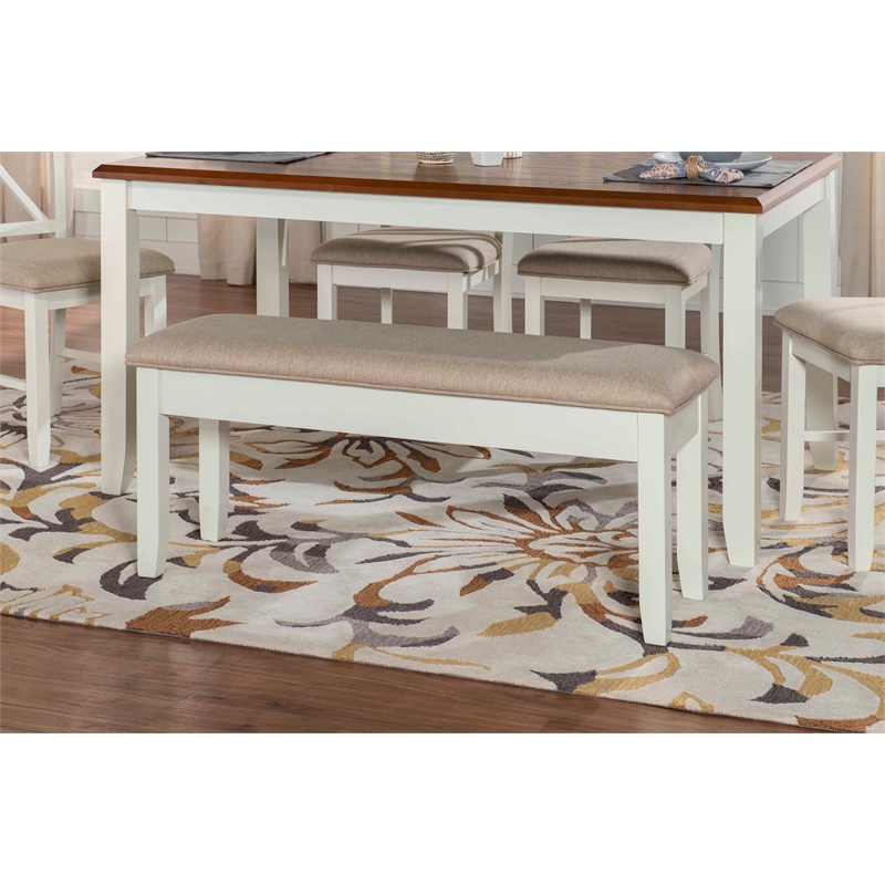Pemberly Row Transitional Wood Six Piece Dining Set in Vanilla White and Brown