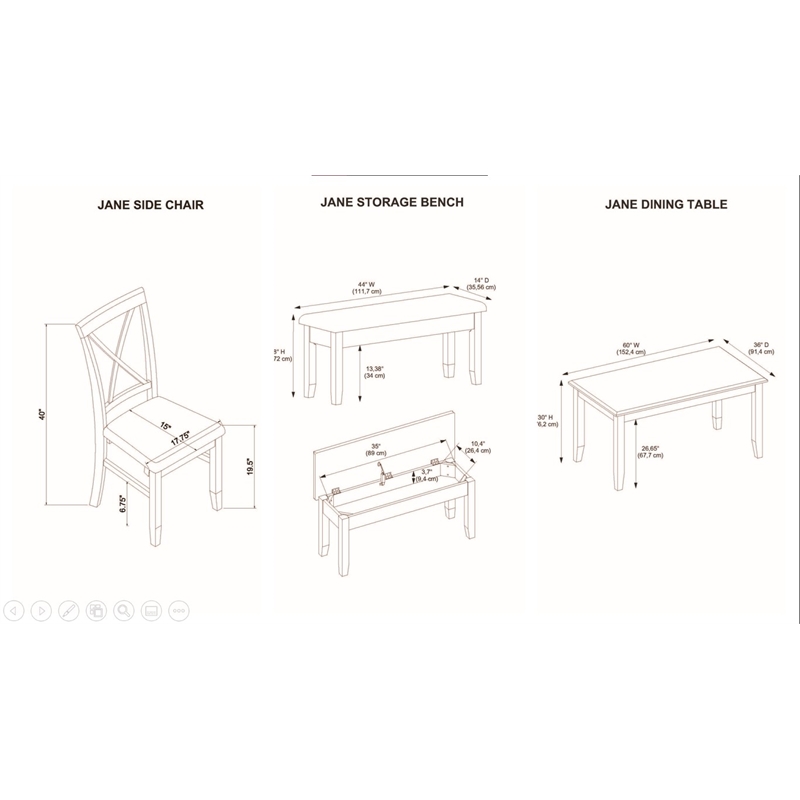 Pemberly Row Transitional Wood Six Piece Dining Set in Vanilla White and Brown