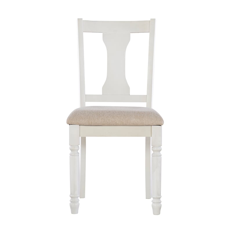 Pemberly Row Transitional Wood Six Piece Dining Set in Vanilla White and Brown