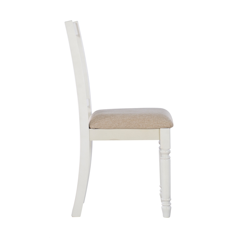 Pemberly Row Transitional Wood Six Piece Dining Set in Vanilla White and Brown