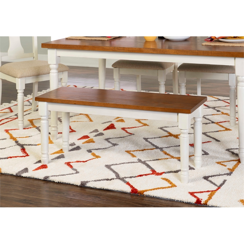 Pemberly Row Transitional Wood Six Piece Dining Set in Vanilla White and Brown