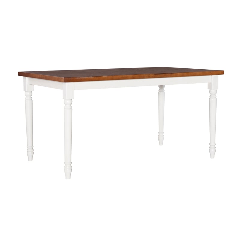 Pemberly Row Transitional Wood Six Piece Dining Set in Vanilla White and Brown