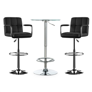 pemberly row contemporary three piece metal pub table set in chrome and black