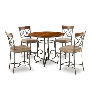 Pemberly Row Farmhouse Five Piece Wood and Metal Dining Set in Pewter and Cherry