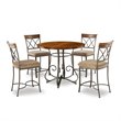 Pemberly Row Farmhouse Five Piece Wood and Metal Dining Set in Pewter and Cherry