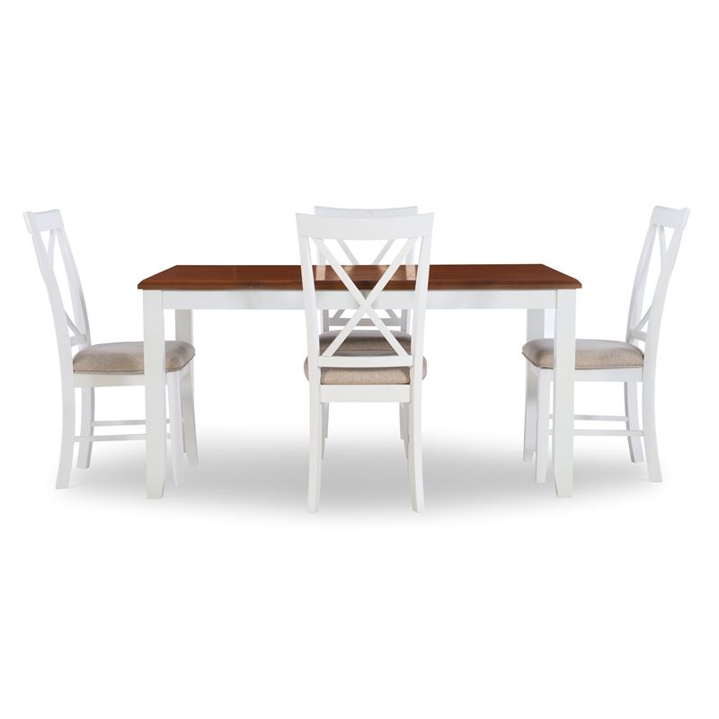 Pemberly Row Transitional Wood Five Piece Dining Set in Vanilla White and Brown
