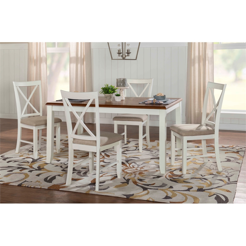 Pemberly Row Transitional Wood Five Piece Dining Set in Vanilla White and Brown