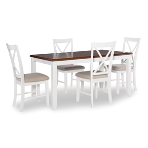 Pemberly Row Transitional Wood Five Piece Dining Set in Vanilla White and Brown