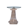 Pemberly Row Sculptured Coastal Resin Table with Glass Top in Driftwood
