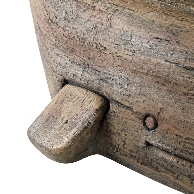 Pemberly Row Sculptured Coastal Resin Table with Glass Top in Driftwood
