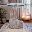 Pemberly Row Sculptured Coastal Resin Table with Glass Top in Driftwood