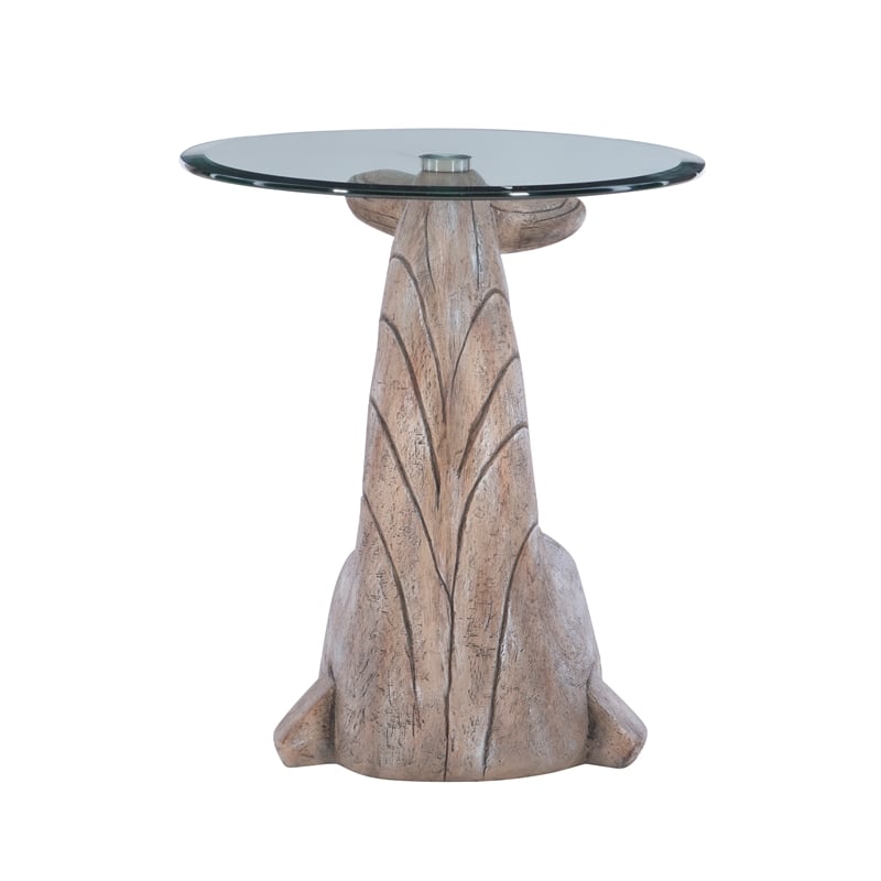 Pemberly Row Sculptured Coastal Resin Table with Glass Top in Driftwood