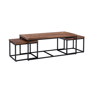 pemberly row metal and mango wood coffee table with two end tables in black