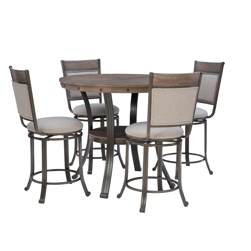 Pemberly Row Transitional Five Piece Metal Counter Height Dining Set in Pewter