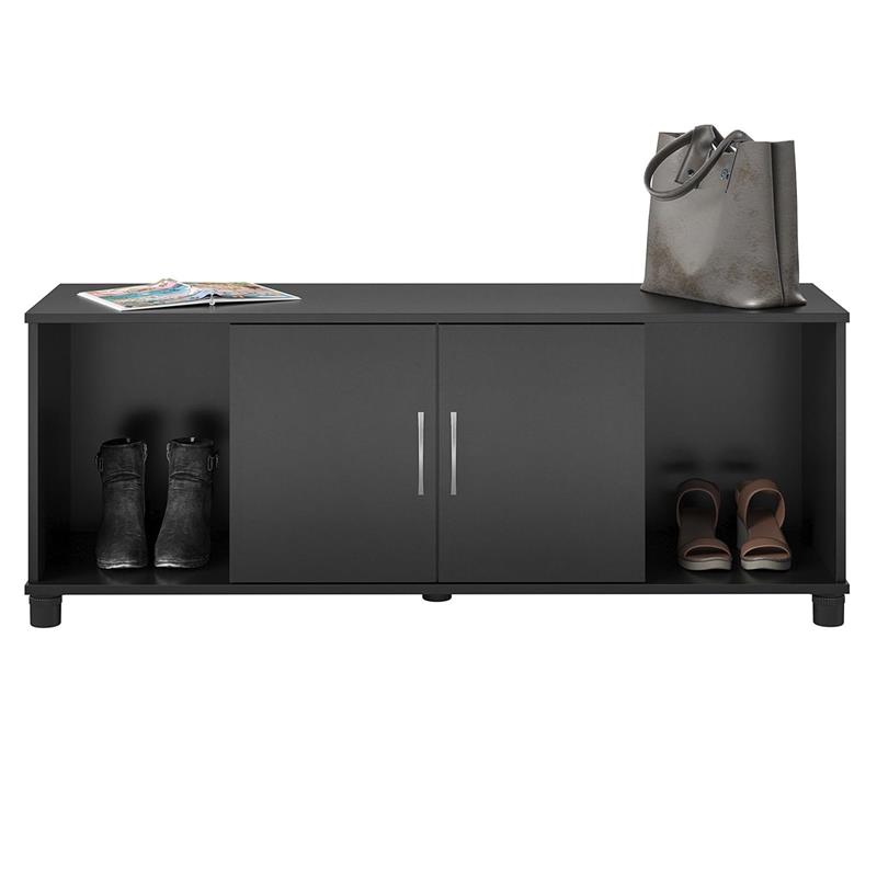 Pemberly Row Transitional Shoe Storage Bench in Black