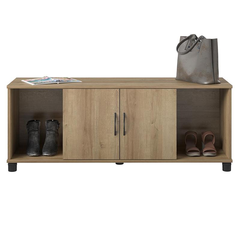 Pemberly Row Transitional Shoe Storage Bench in Natural