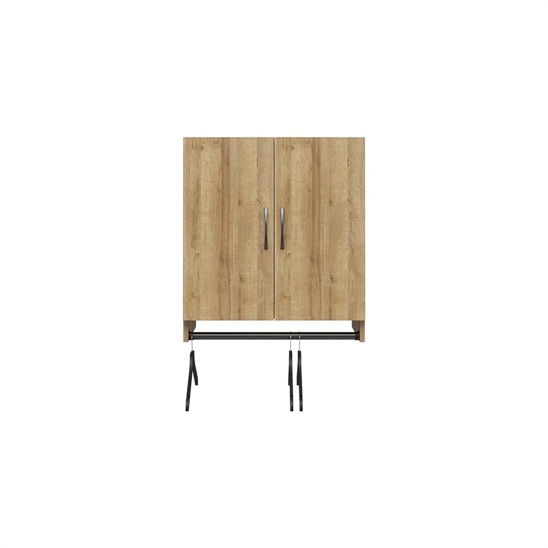 Pemberly Row Transitional 2 Door Wall Cabinet with Hanging Rod in Natural