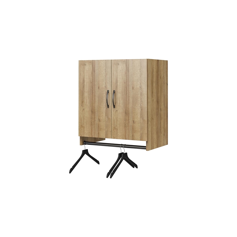 Pemberly Row Transitional 2 Door Wall Cabinet with Hanging Rod in Natural