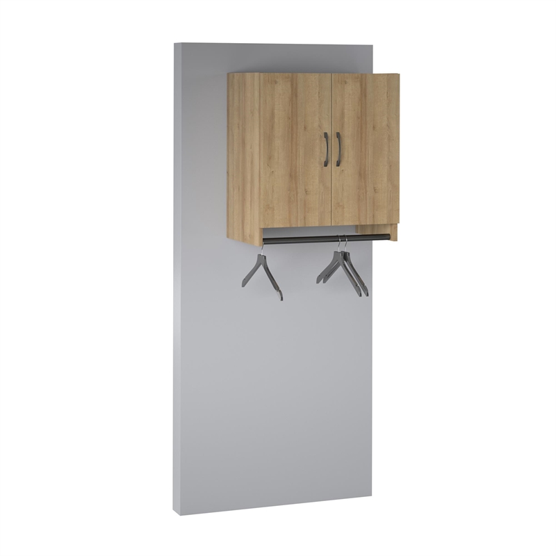 Pemberly Row Transitional 2 Door Wall Cabinet with Hanging Rod in Natural